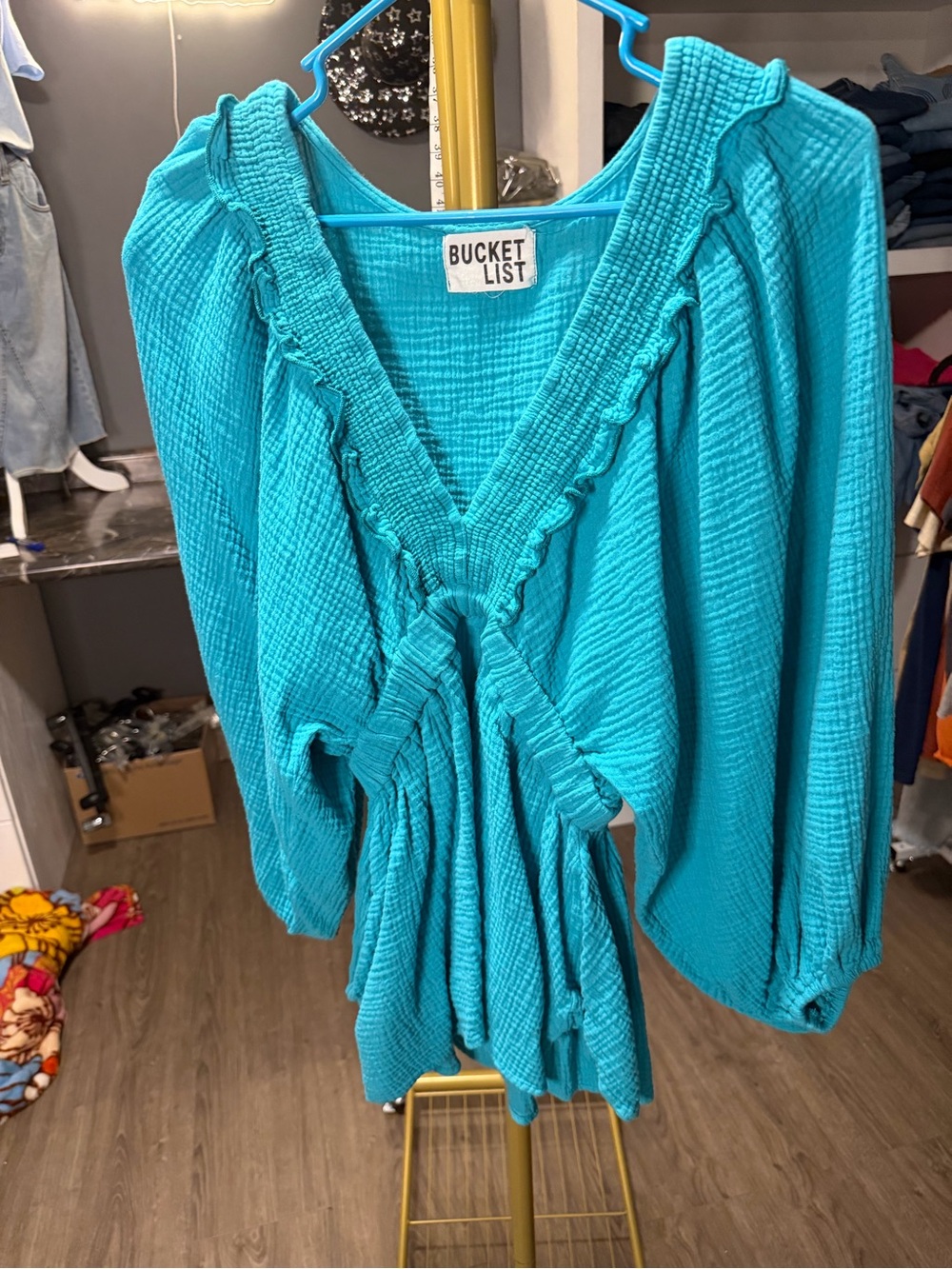 BUCKETLIST Turquoise Ruffle V-Neck Romper - Picture 1 of 10
